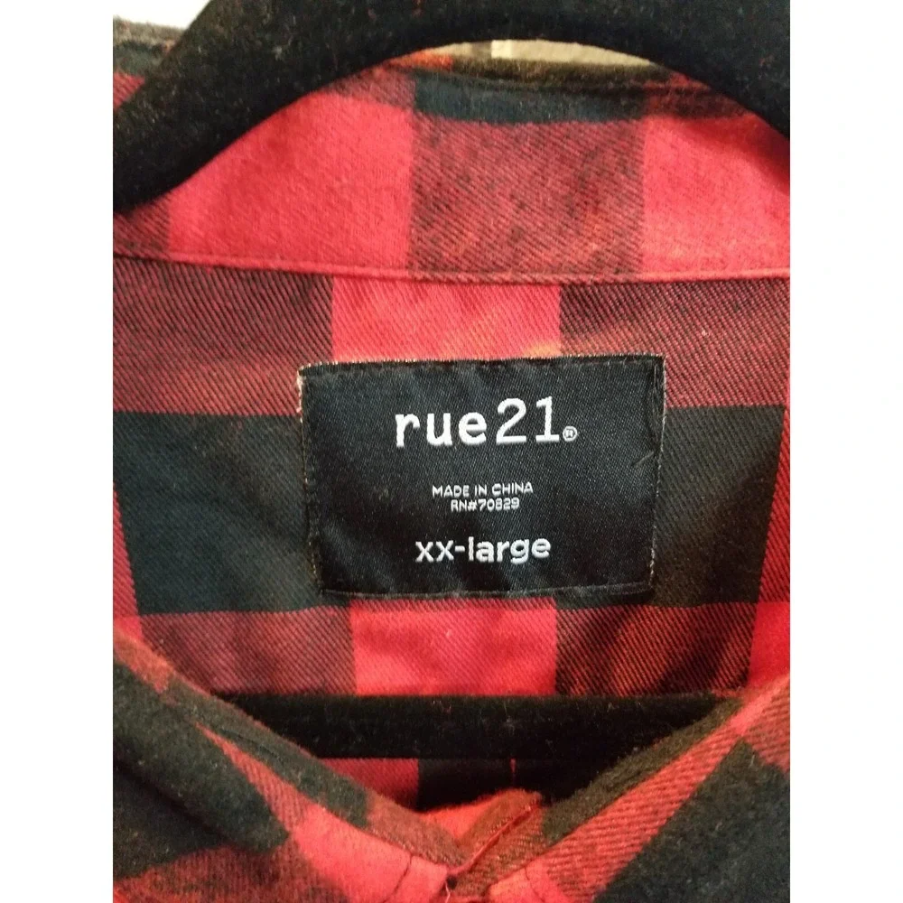 Rue‎ 21 Mens XXL Red/Black Buffalo Check Flannel Button Down Shirt Cabin